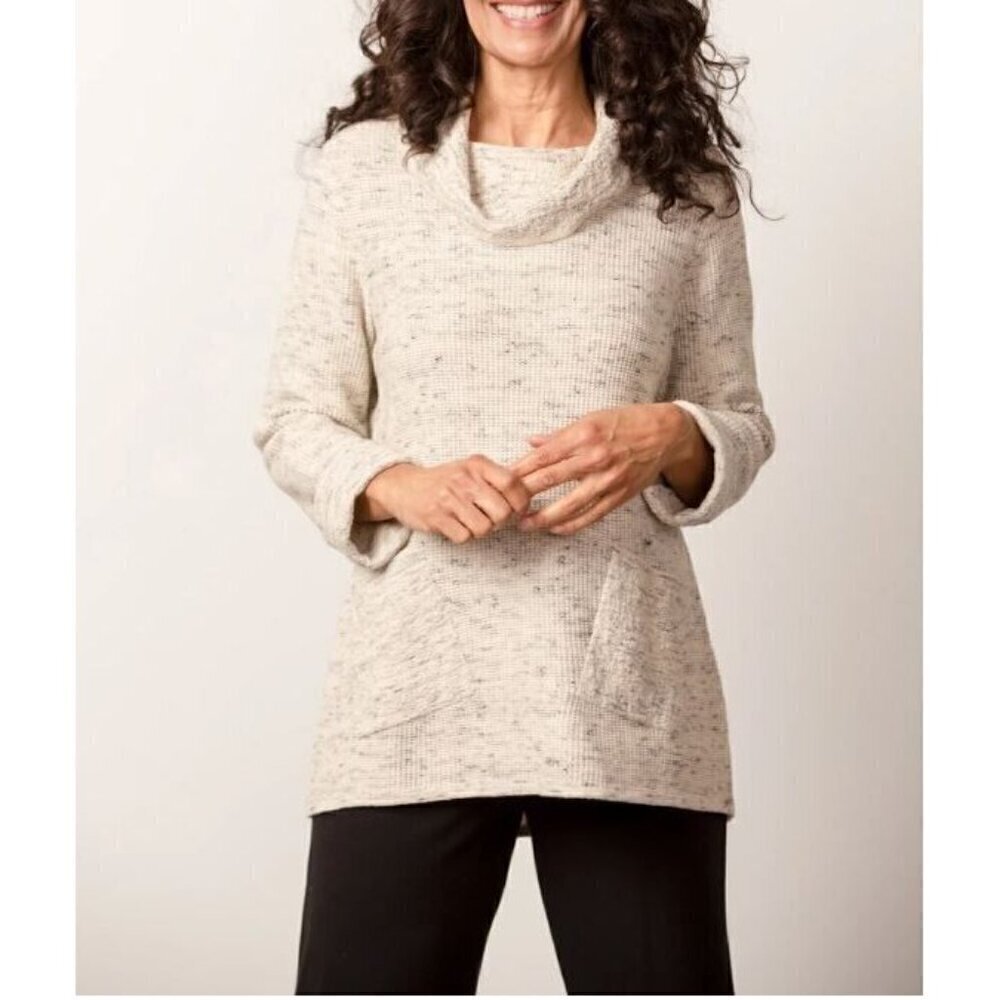 Habitat Sweater Womens Medium Winter White Cowl Neck Waffle Thermal Tunic Cozy